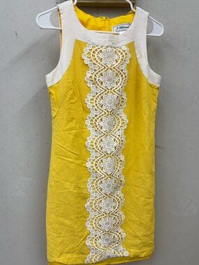 J. Howard linen lined lace accent yellow dress size 6